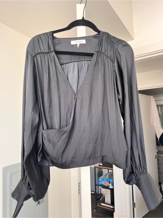 Frame Denim Tops - Frame Balloon Sleeve V-Neck Wrap Blouse Sz S